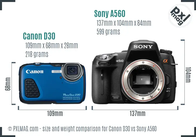 Canon D30 vs Sony A560 size comparison