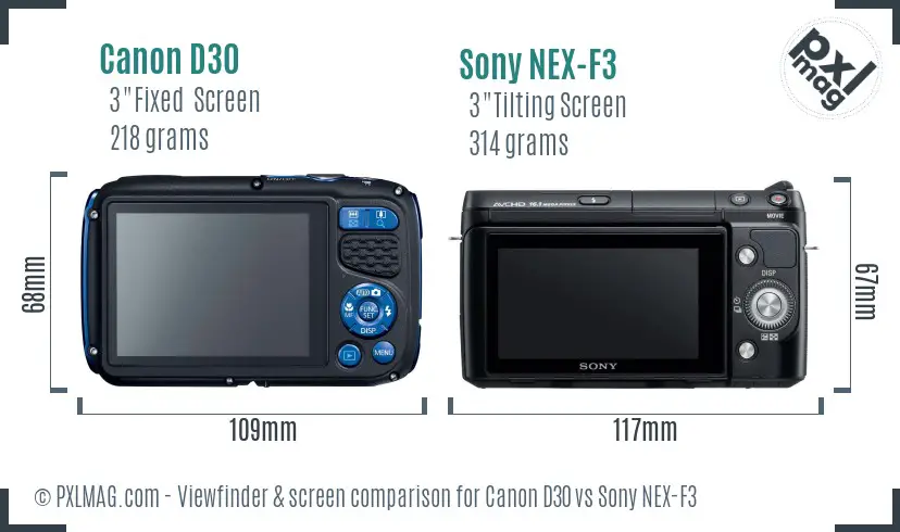 Canon D30 vs Sony NEX-F3 Screen and Viewfinder comparison