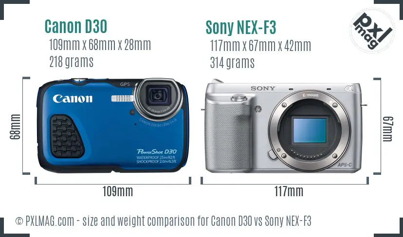Canon D30 vs Sony NEX-F3 size comparison