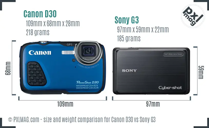 Canon D30 vs Sony G3 size comparison Canon D30 vs Sony G3 size comparison