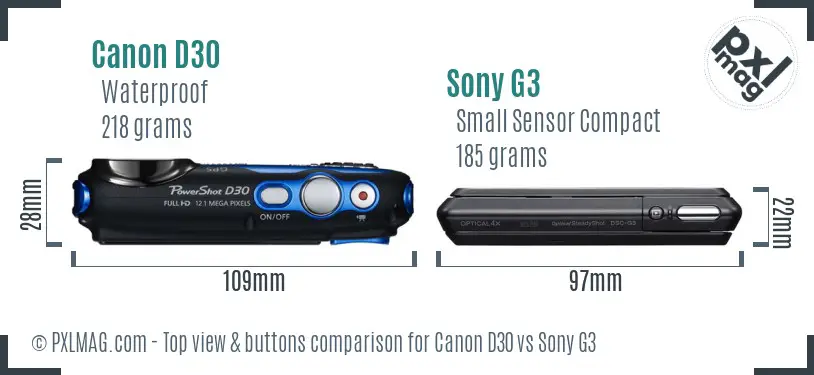 Canon D30 vs Sony G3 top view buttons comparison