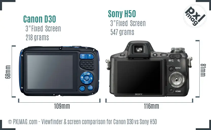 Canon D30 vs Sony H50 Screen and Viewfinder comparison Canon D30 vs Sony H50 Screen and Viewfinder comparison