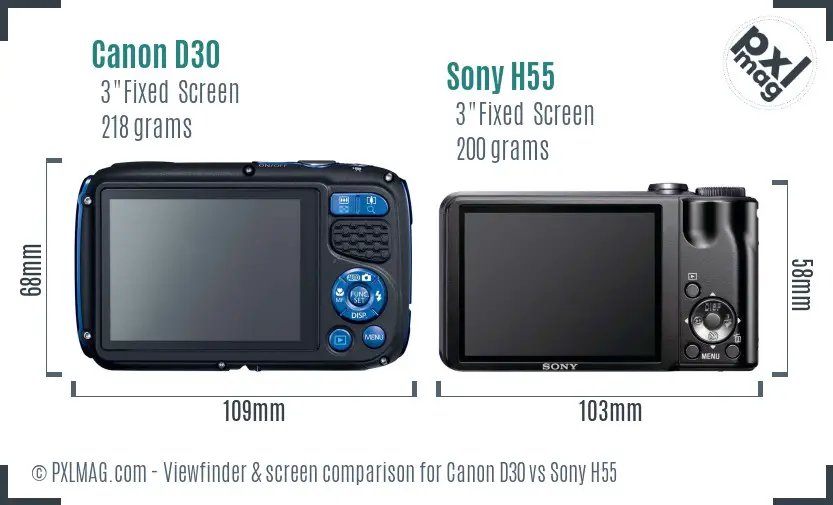 Canon D30 vs Sony H55 Screen and Viewfinder comparison