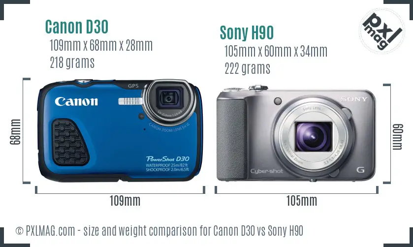Canon D30 vs Sony H90 size comparison Canon D30 vs Sony H90 size comparison