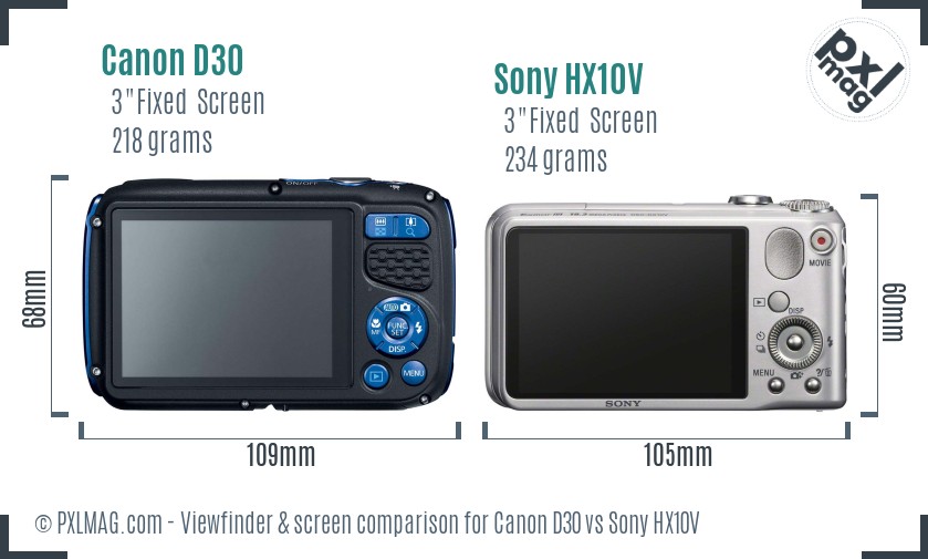 Canon D30 vs Sony HX10V Screen and Viewfinder comparison