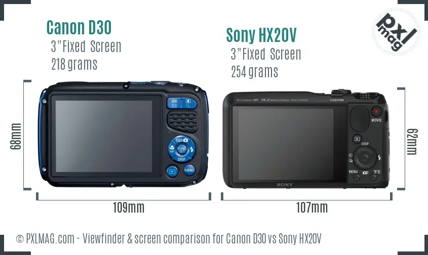 Canon D30 vs Sony HX20V Screen and Viewfinder comparison Canon D30 vs Sony HX20V Screen and Viewfinder comparison