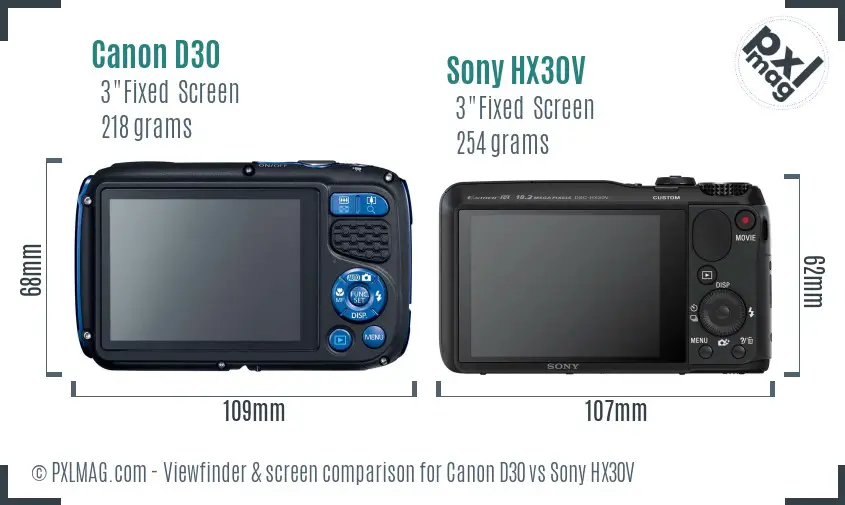 Canon D30 vs Sony HX30V Screen and Viewfinder comparison