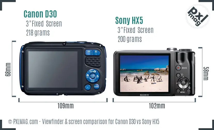 Canon D30 vs Sony HX5 Screen and Viewfinder comparison