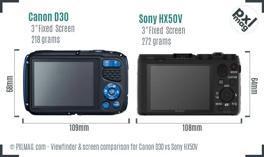 Canon D30 vs Sony HX50V Screen and Viewfinder comparison