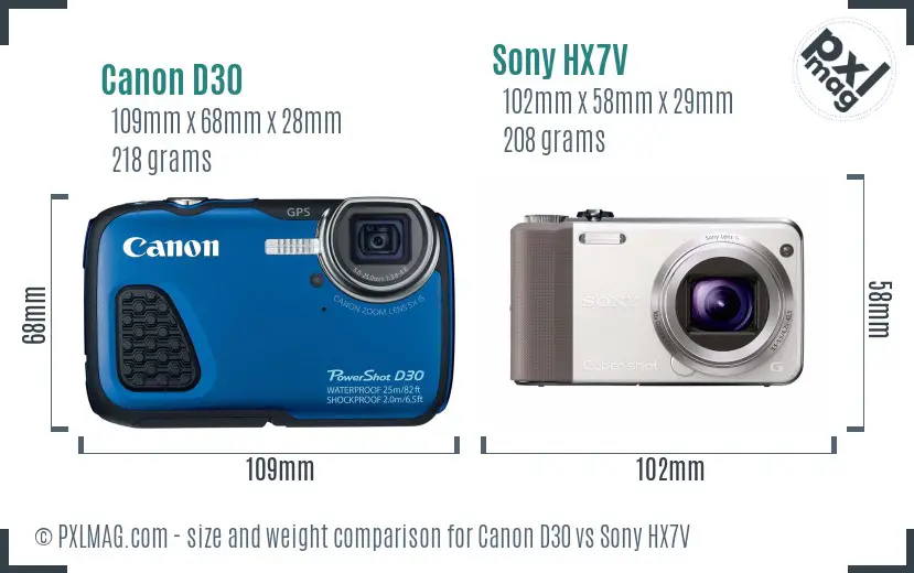 Canon D30 vs Sony HX7V size comparison