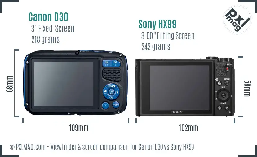 Canon D30 vs Sony HX99 Screen and Viewfinder comparison