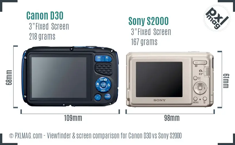 Canon D30 vs Sony S2000 Screen and Viewfinder comparison Canon D30 vs Sony S2000 Screen and Viewfinder comparison