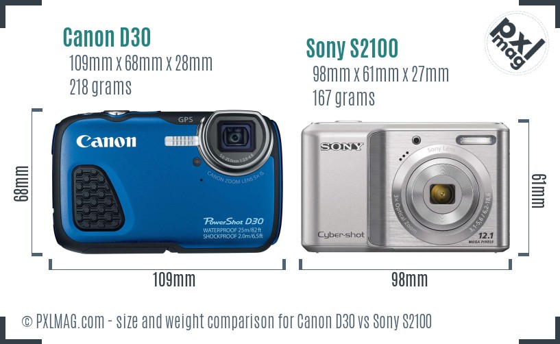 Canon D30 vs Sony S2100 size comparison