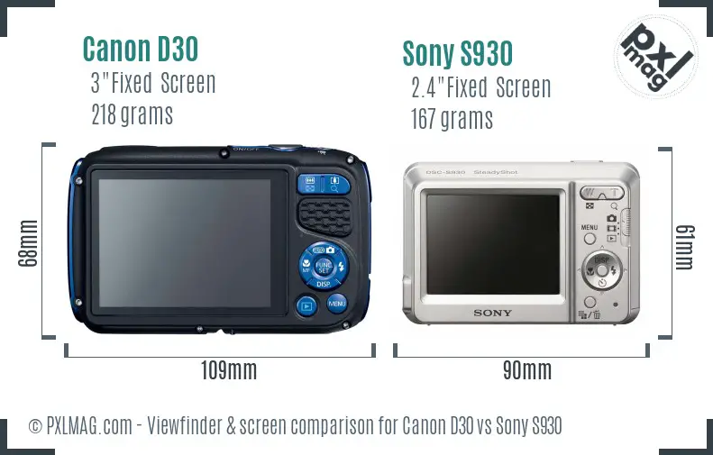 Canon D30 vs Sony S930 Screen and Viewfinder comparison