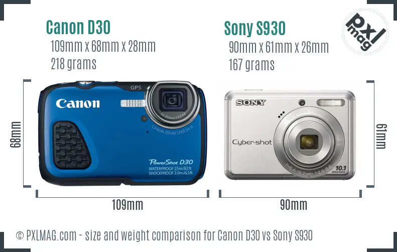 Canon D30 vs Sony S930 size comparison