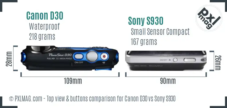 Canon D30 vs Sony S930 top view buttons comparison
