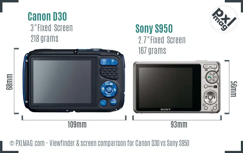 Canon D30 vs Sony S950 Screen and Viewfinder comparison