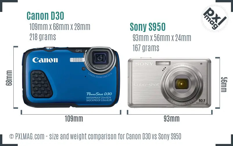 Canon D30 vs Sony S950 size comparison