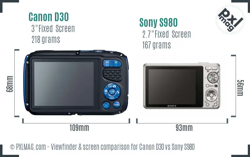 Canon D30 vs Sony S980 Screen and Viewfinder comparison