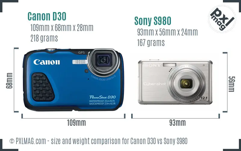 Canon D30 vs Sony S980 size comparison