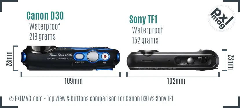 Canon D30 vs Sony TF1 top view buttons comparison Canon D30 vs Sony TF1 top view buttons comparison