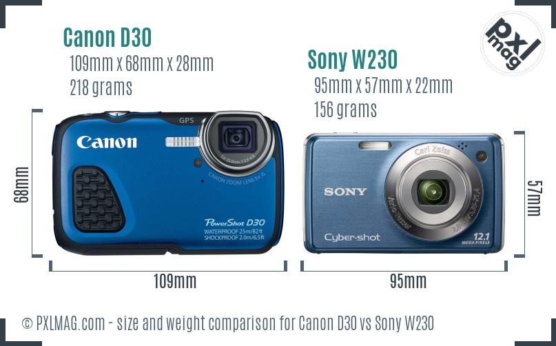 Canon D30 vs Sony W230 size comparison Canon D30 vs Sony W230 size comparison