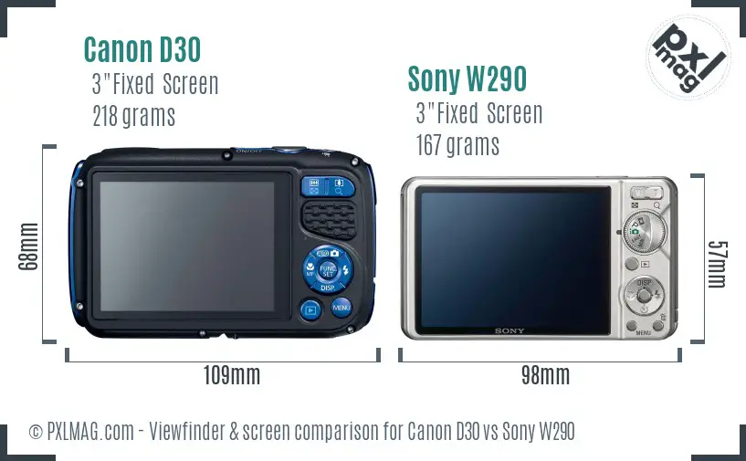 Canon D30 vs Sony W290 Screen and Viewfinder comparison Canon D30 vs Sony W290 Screen and Viewfinder comparison