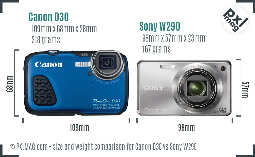 Canon D30 vs Sony W290 size comparison Canon D30 vs Sony W290 size comparison