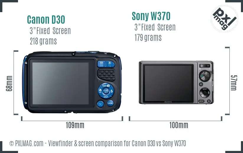Canon D30 vs Sony W370 Screen and Viewfinder comparison