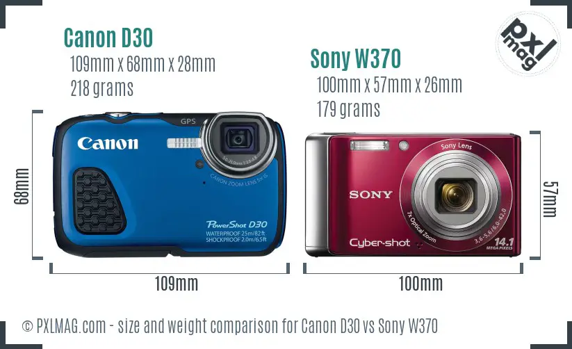 Canon D30 vs Sony W370 size comparison