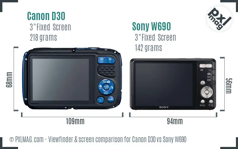 Canon D30 vs Sony W690 Screen and Viewfinder comparison