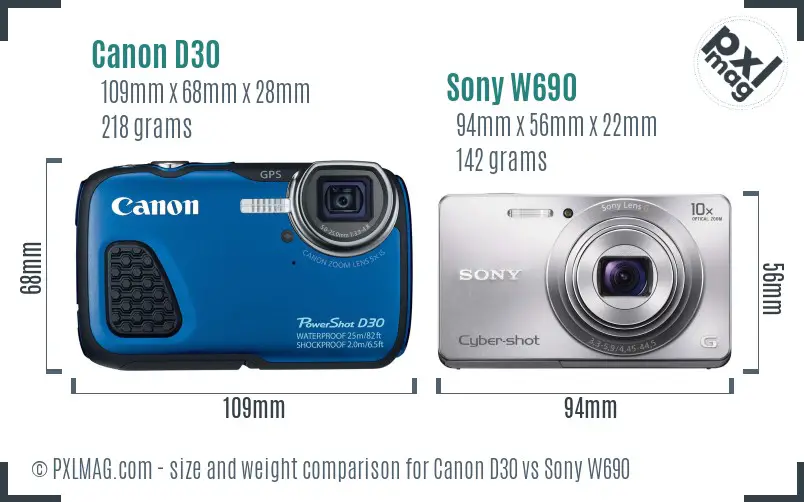 Canon D30 vs Sony W690 size comparison