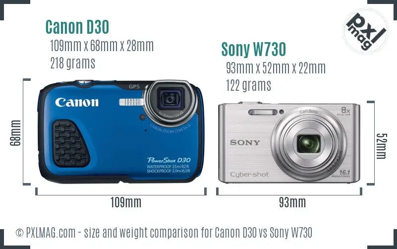 Canon D30 vs Sony W730 size comparison