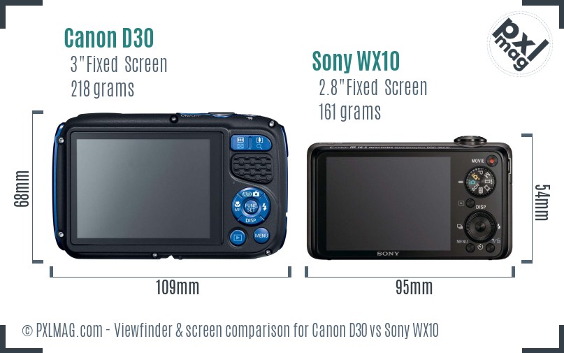 Canon D30 vs Sony WX10 Screen and Viewfinder comparison