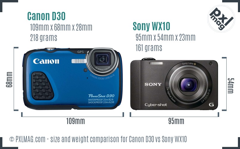Canon D30 vs Sony WX10 size comparison