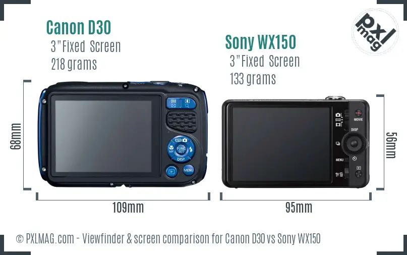 Canon D30 vs Sony WX150 Screen and Viewfinder comparison