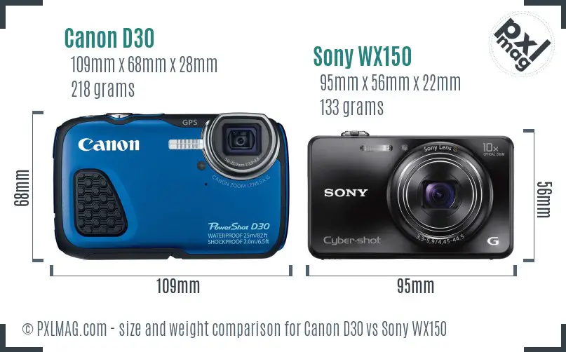 Canon D30 vs Sony WX150 size comparison
