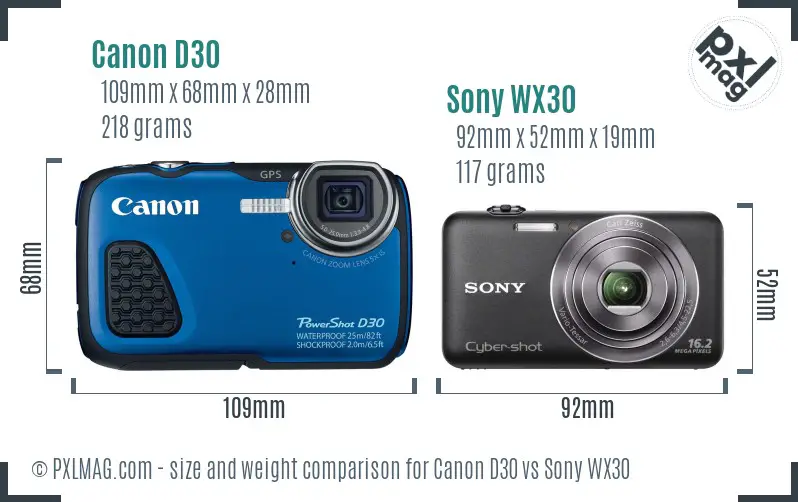 Canon D30 vs Sony WX30 size comparison