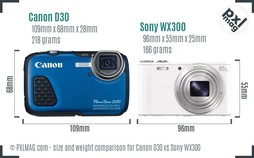 Canon D30 vs Sony WX300 size comparison Canon D30 vs Sony WX300 size comparison