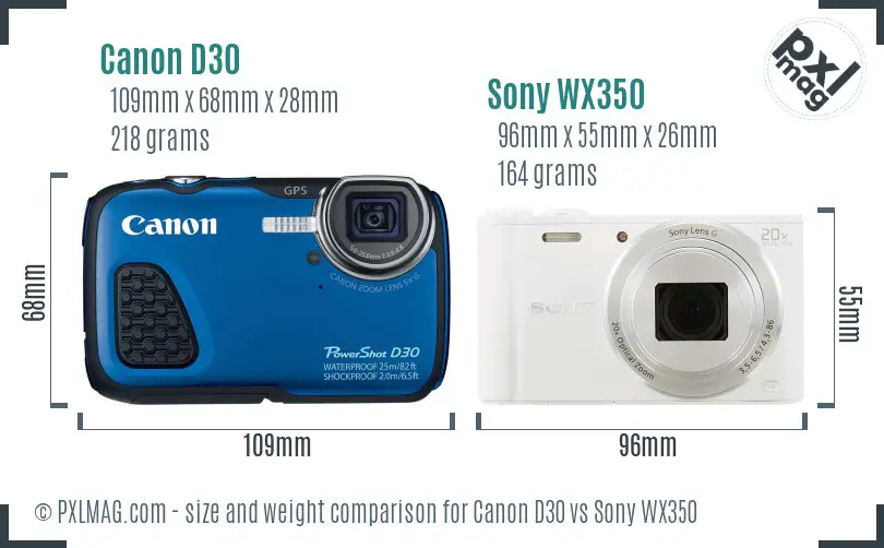 Canon D30 vs Sony WX350 size comparison Canon D30 vs Sony WX350 size comparison