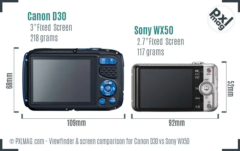 Canon D30 vs Sony WX50 Screen and Viewfinder comparison Canon D30 vs Sony WX50 Screen and Viewfinder comparison