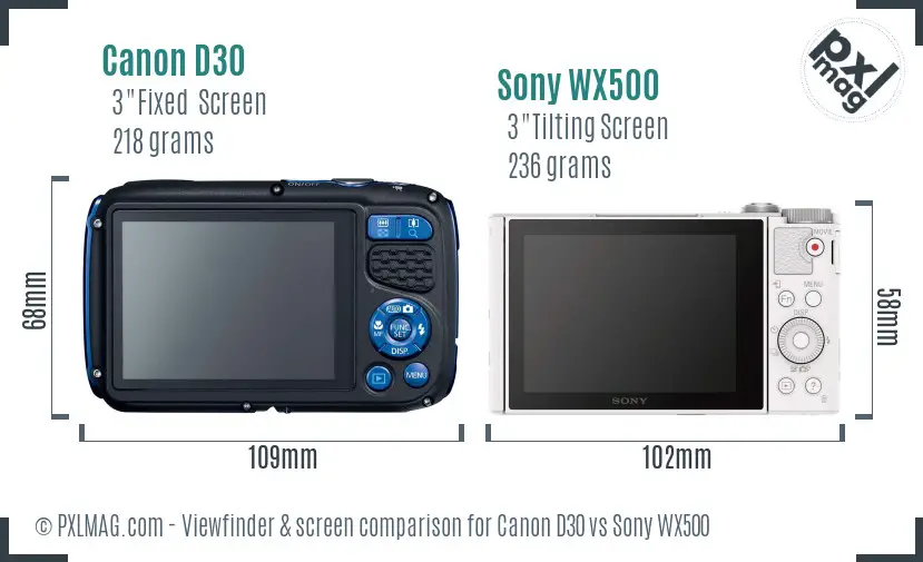 Canon D30 vs Sony WX500 Screen and Viewfinder comparison