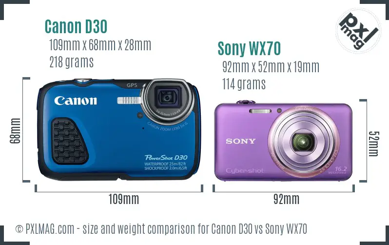 Canon D30 vs Sony WX70 size comparison Canon D30 vs Sony WX70 size comparison