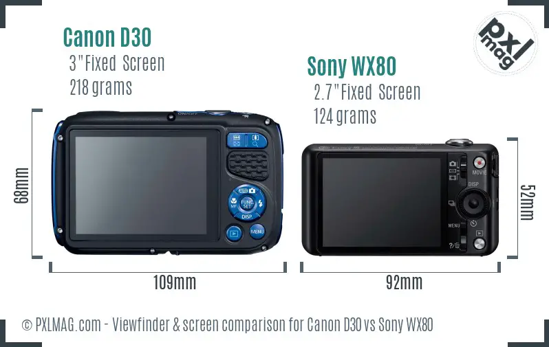 Canon D30 vs Sony WX80 Screen and Viewfinder comparison Canon D30 vs Sony WX80 Screen and Viewfinder comparison