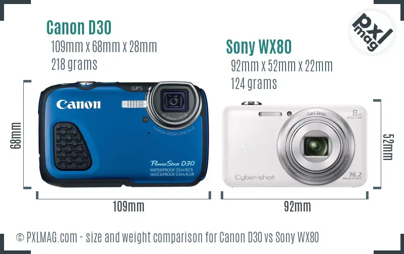 Canon D30 vs Sony WX80 size comparison Canon D30 vs Sony WX80 size comparison