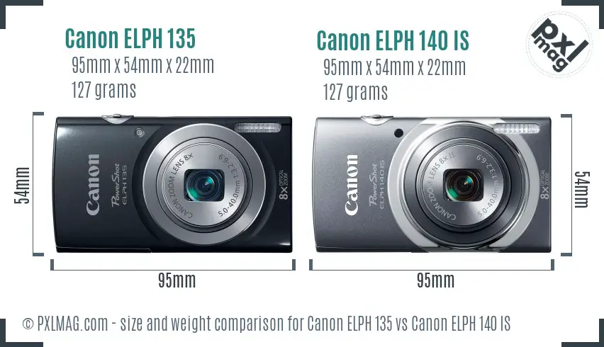 Canon ELPH 135 vs Canon ELPH 140 IS size comparison