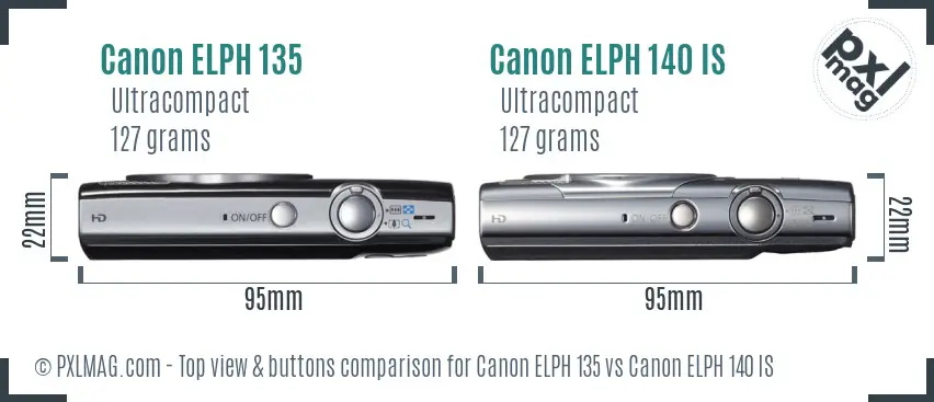Canon ELPH 135 vs Canon ELPH 140 IS top view buttons comparison