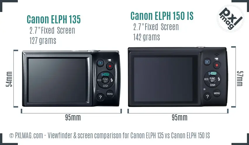 Canon ELPH 135 vs Canon ELPH 150 IS Screen and Viewfinder comparison