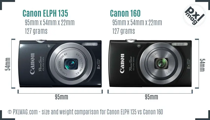 Canon ELPH 135 vs Canon 160 size comparison