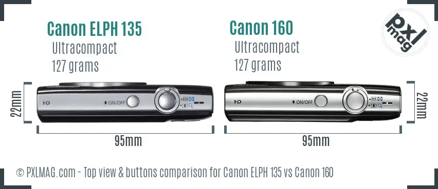 Canon ELPH 135 vs Canon 160 top view buttons comparison